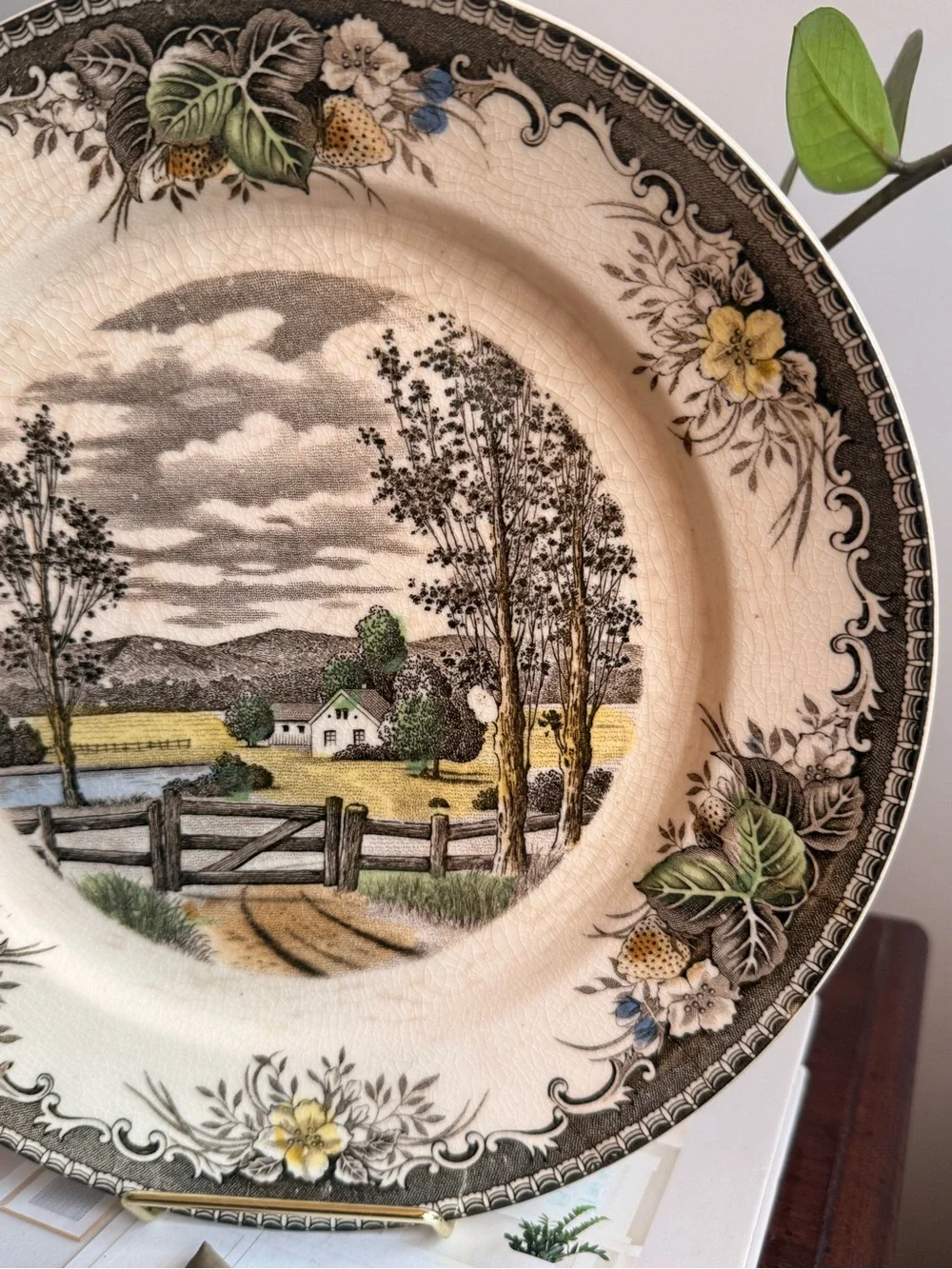 Vintage Scenic Farmhouse Decorative Dinner Plate - Cream, Brown, Green